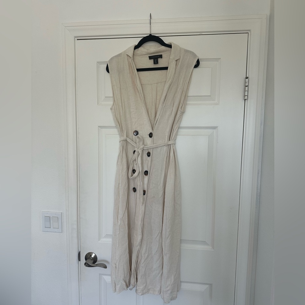 Tahari Linen Blend Belted Trench Midi Dress Size Large
